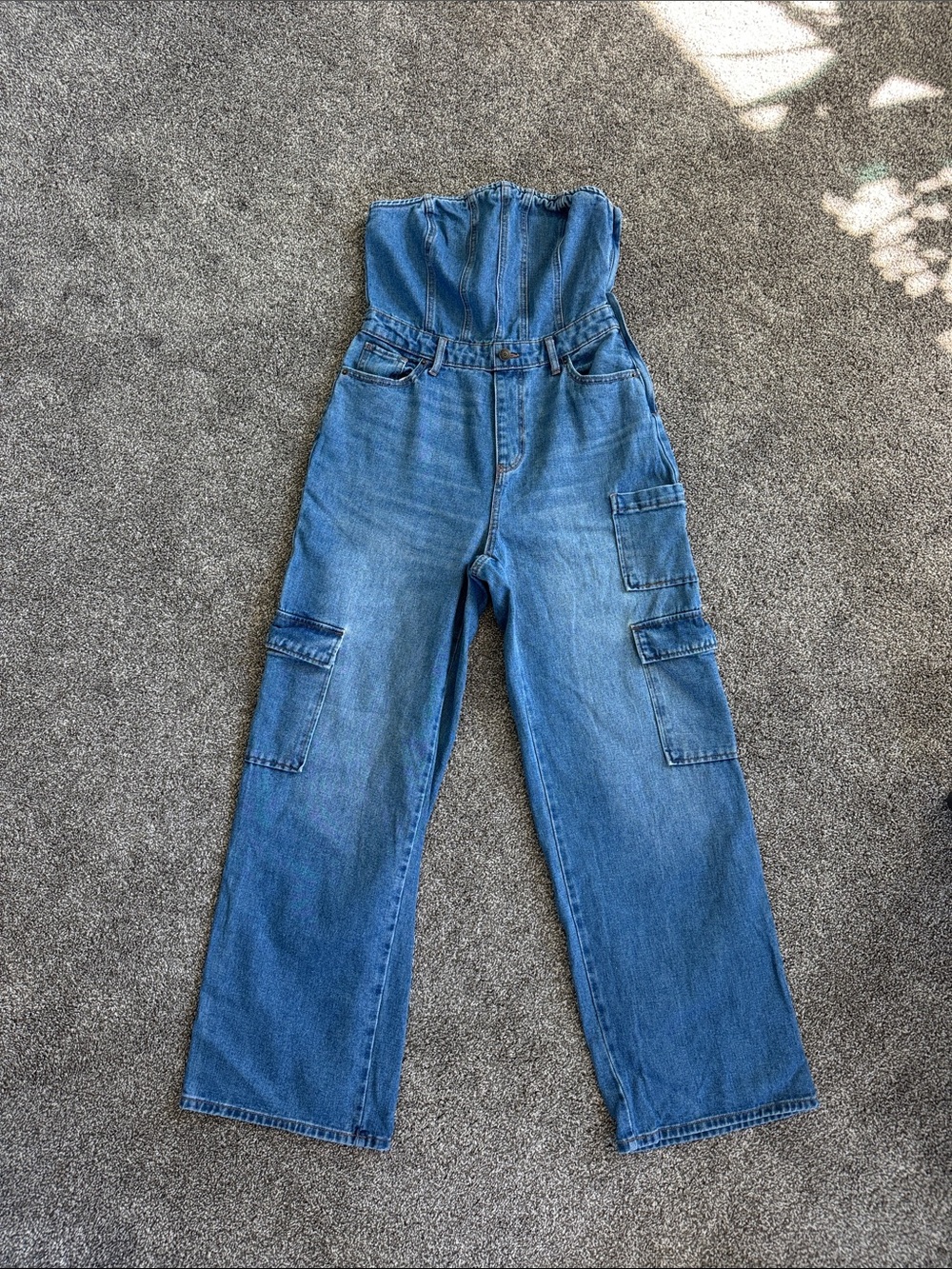 Blue Strapless Wide-Leg Cargo Jeans Wild Fable